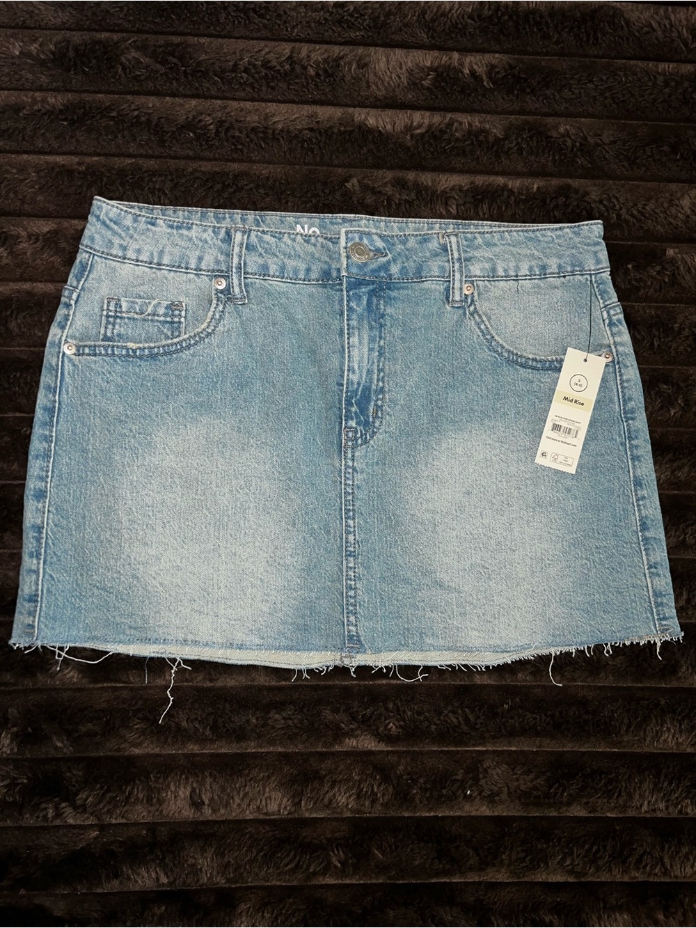 No Boundaries Light Blue Denim Raw Hem Mini Skirt